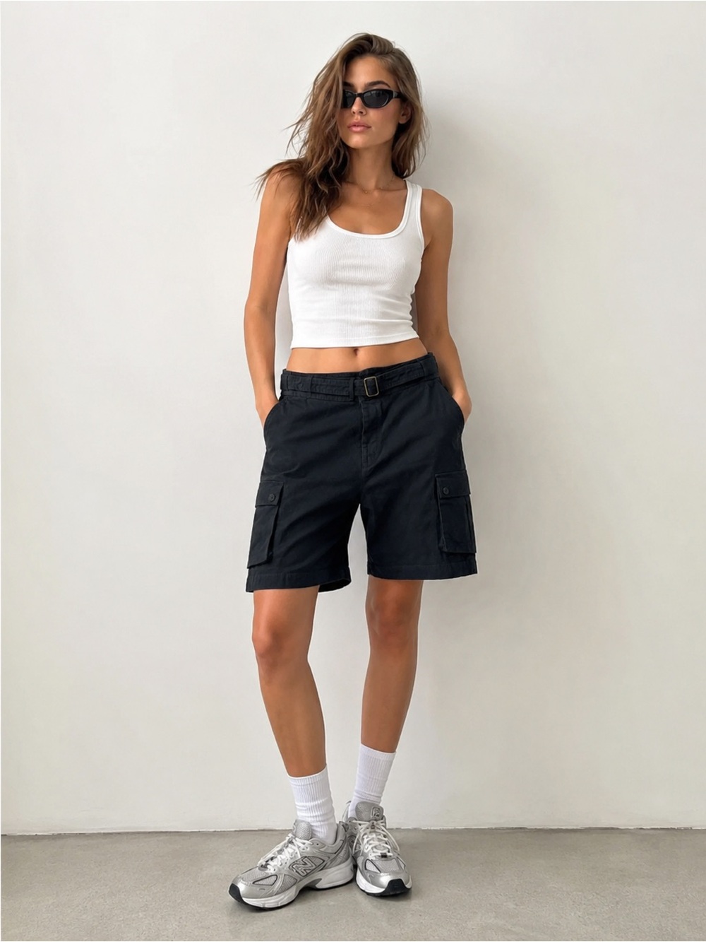 Lauren Ralph Lauren Petite Cargo Shorts Women’s 10P Black Belted Utility Cotton